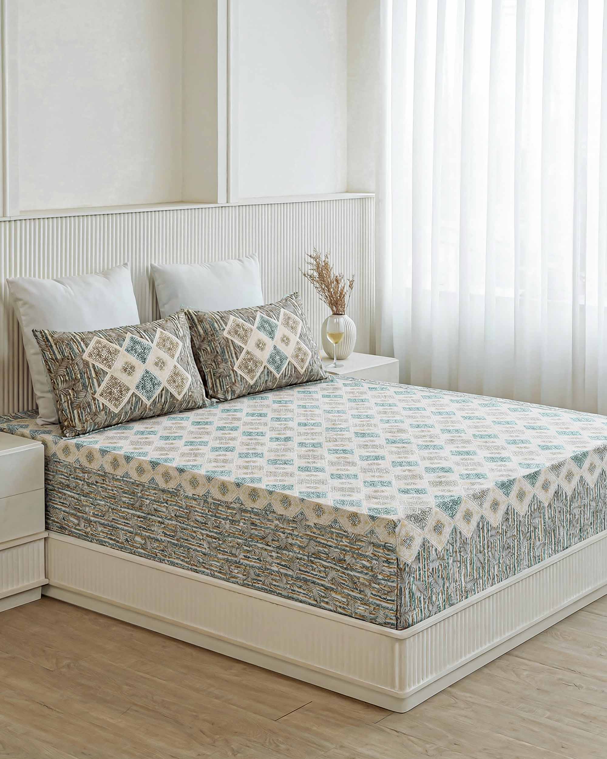 Geometric Diamond Lattice Pure Cotton Double Bedsheet