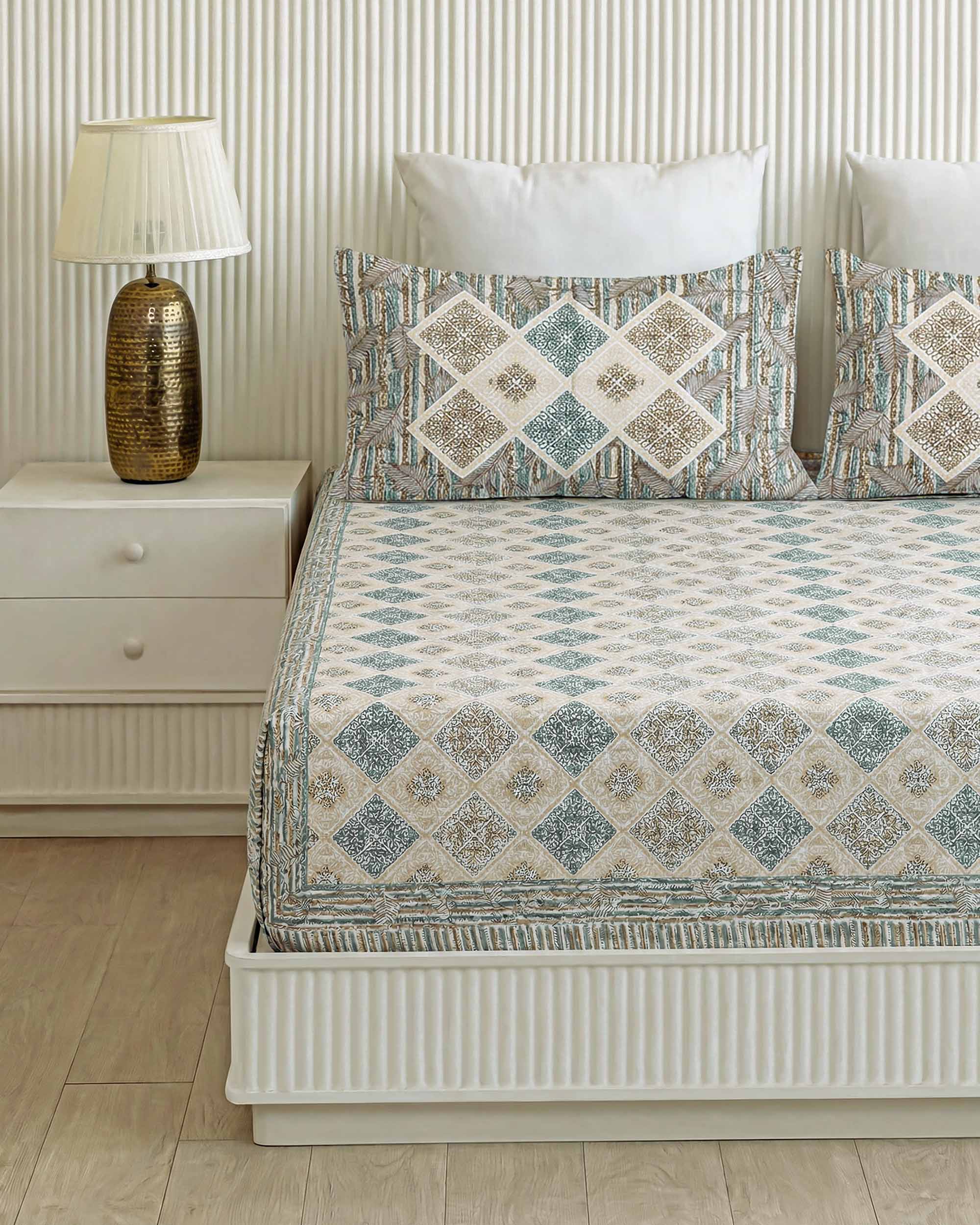 Geometric Diamond Lattice Pure Cotton Double Bedsheet